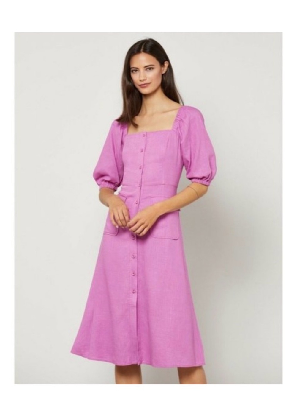 Bcbgmaxazria linen blend puff sleeve dress